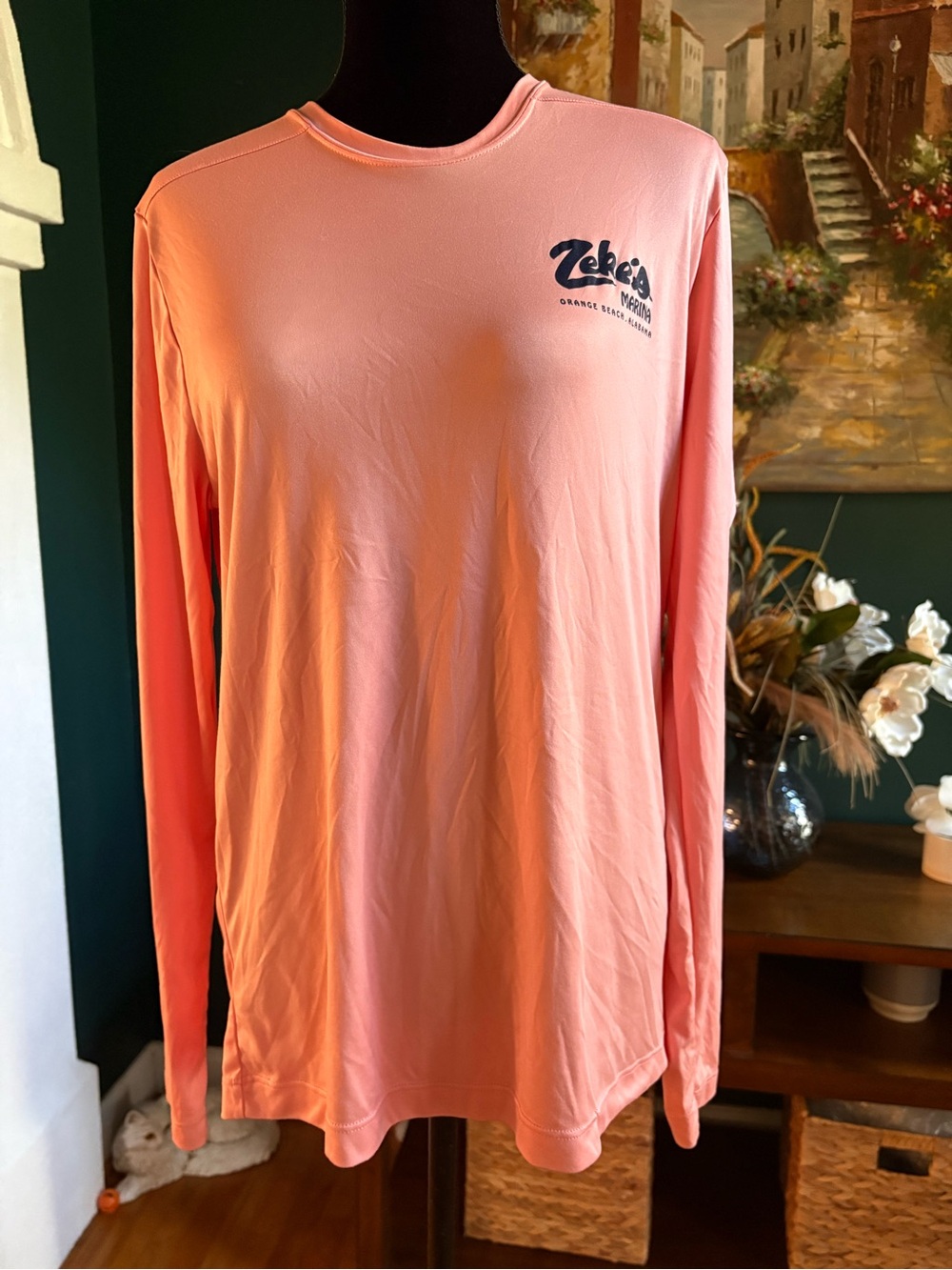 Zeke's Marina Orange Beach Long-Sleeve Crewneck Shirt